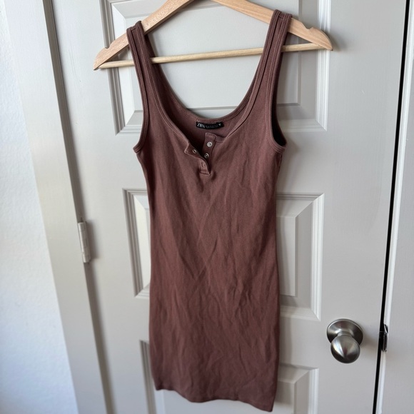 Zara Women’s Button Snap Bodycon Ribbed Tank Mini Dress Size Small - Picture 3 of 4